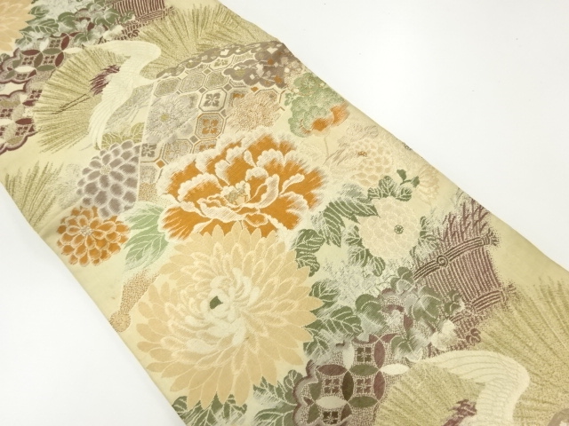 アンティーク　花鳥模様織出し丸帯（材料）